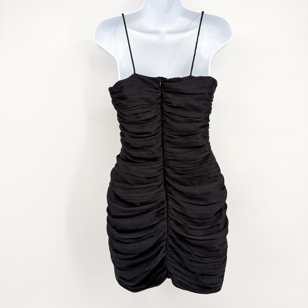 Zara Womens Black Ruched Rhinestone Buckle Glam Bodycon Party Mini Dress Size S - Picture 8 of 8